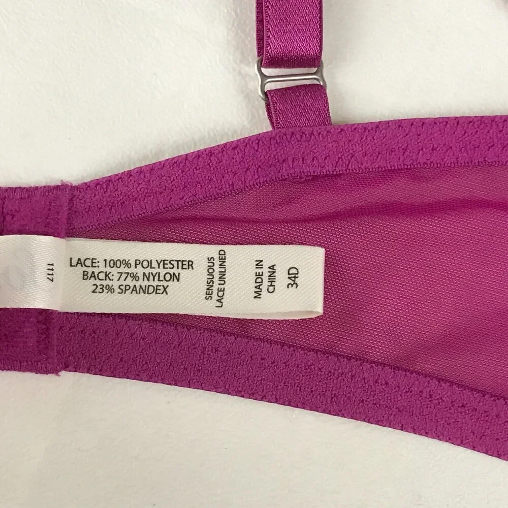 Soma 34D Bra Purple Sensuous Lace Unlined Scroll Embroidered Mesh Minimizer CG1